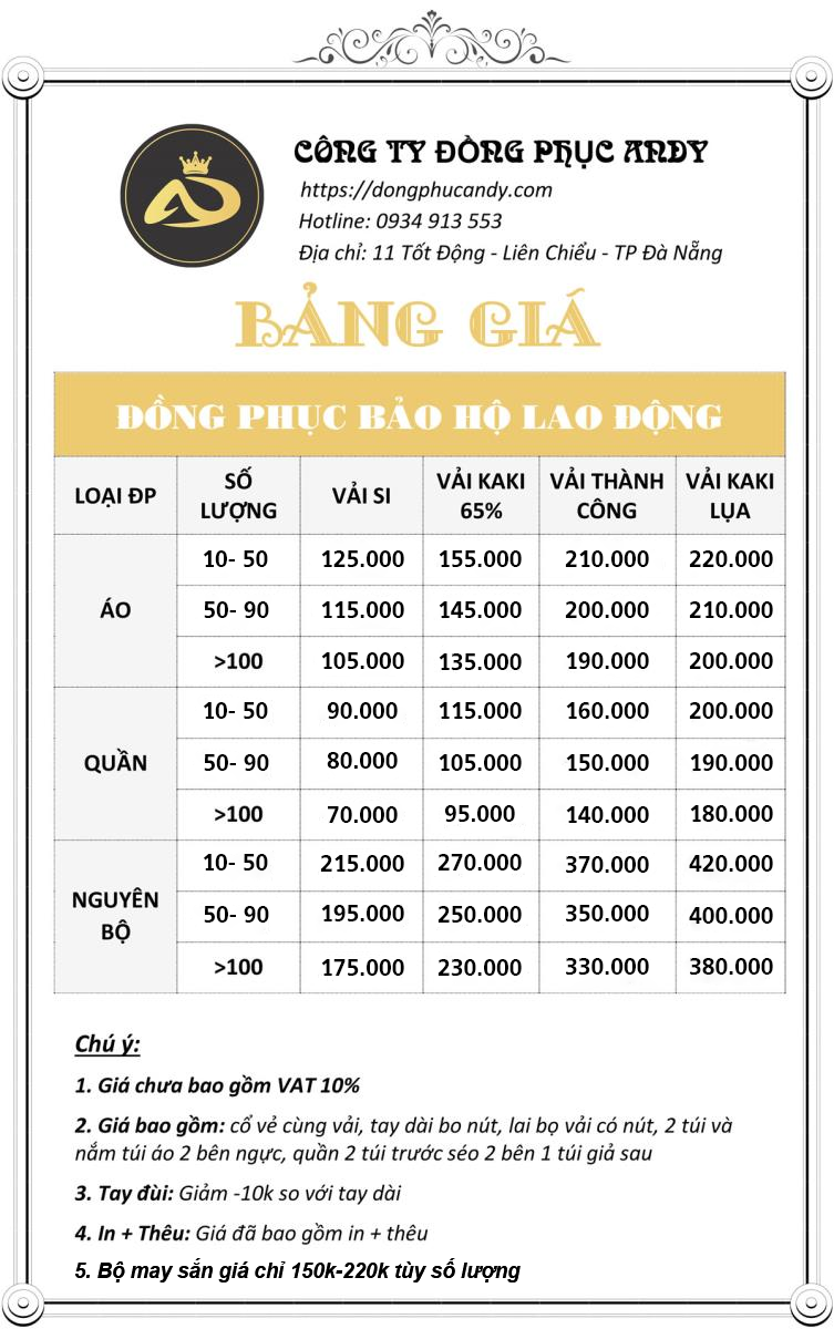 bang gia dong phuc cong nhan da nang