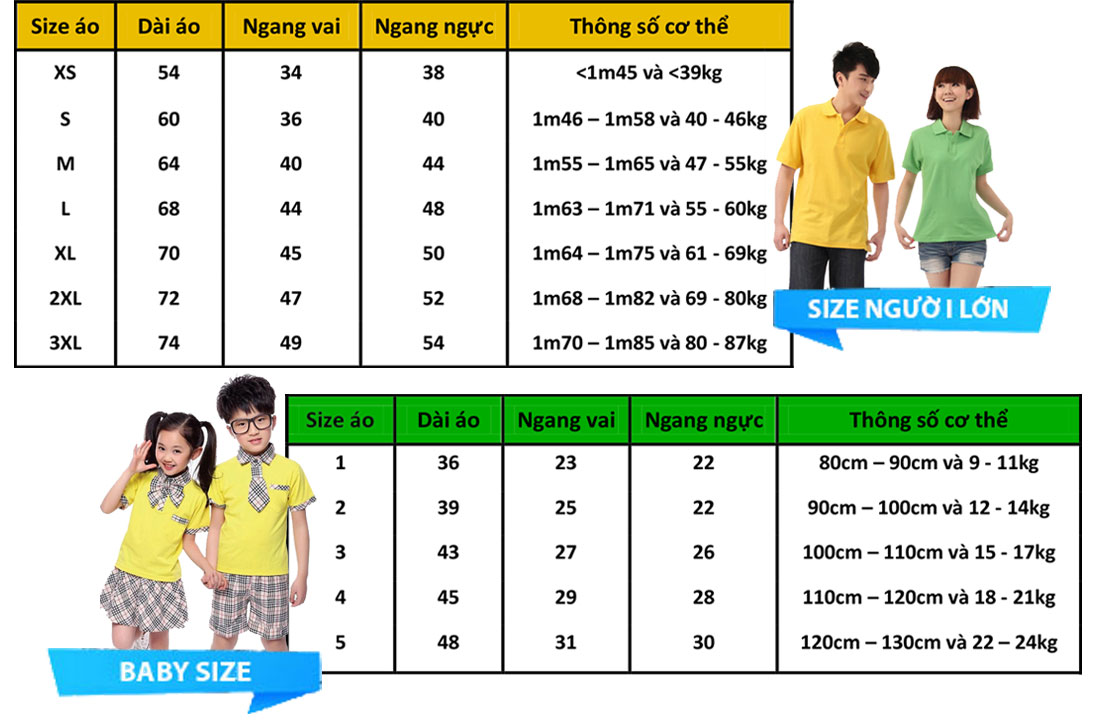 bảng size đồng phục đà nẵng
