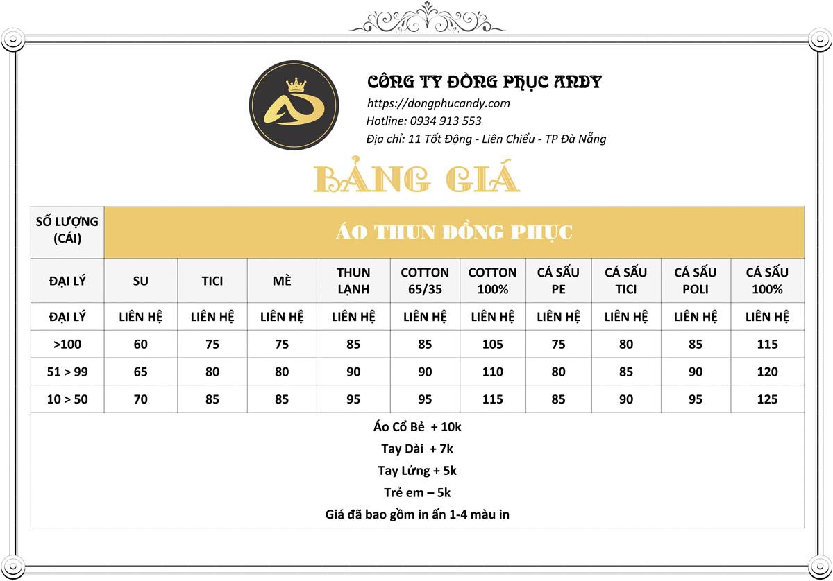 bảng giá áo lớp đà nẵng