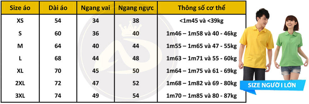 bảng size áo thun trơn Đà Nẵng