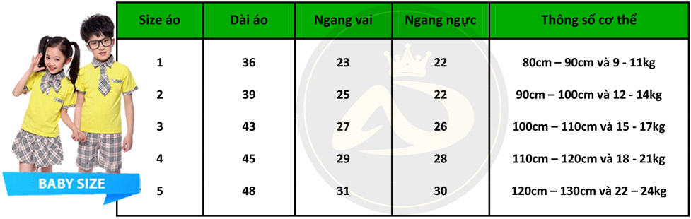 bảng size áo thun trơn Đà Nẵng rẻ